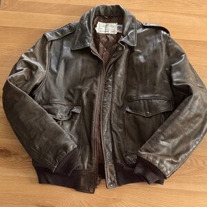 Schott NYC Dark Brown Leather Bomber Jacket